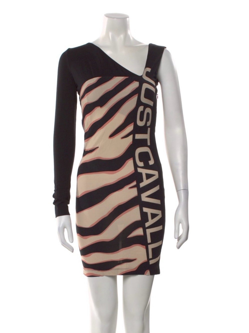 Just Cavalli Black & Beige Animal Print Mini Dress with Logo Panel